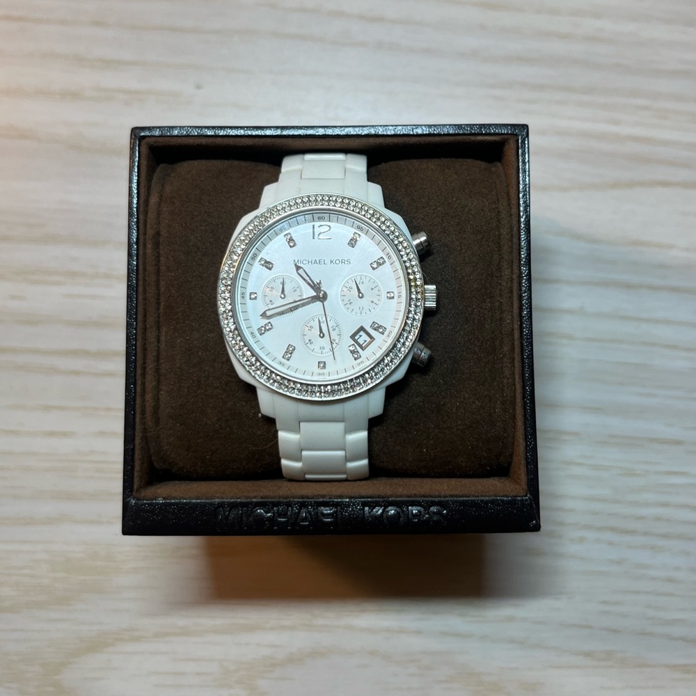 White rhinestone Michael Kors watch
